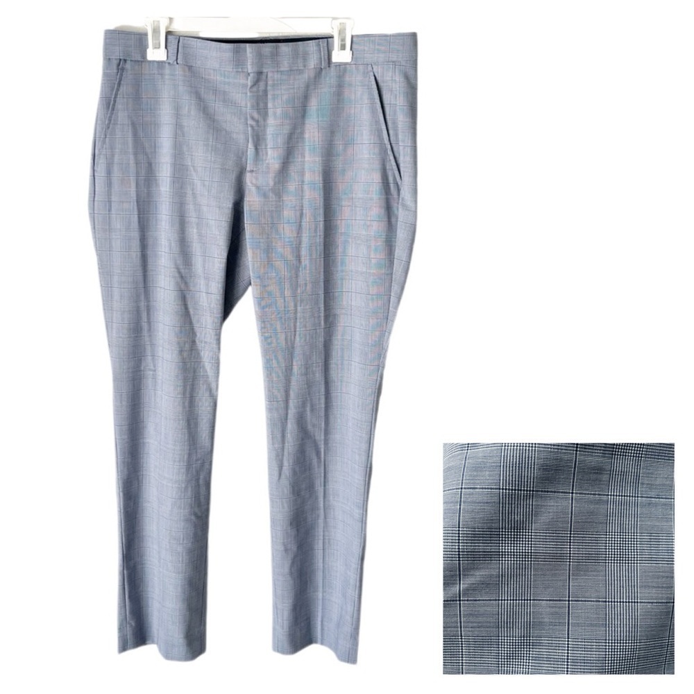 Banana Republic Pants Women's 12 Ryan Slim Straight Washable Wool‎ Blue Plaid